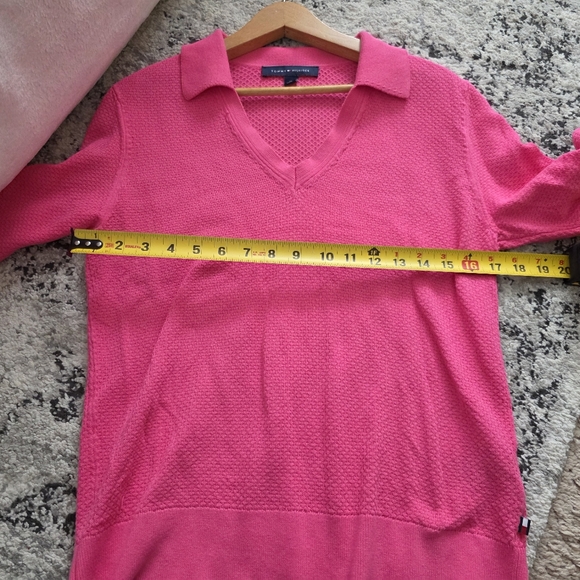 Tommy Hilfiger Waffleknit Sweater Vneck Collared Womens M Cotton Pink - Picture 5 of 8